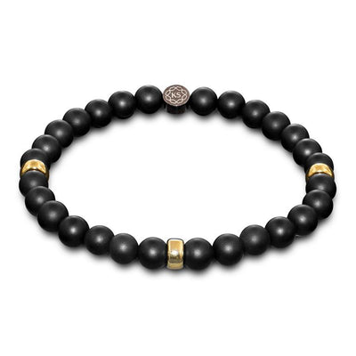Herren Perlenarmband aus Onyx & 24 Karat vergoldetem 925 Silber in 6mm