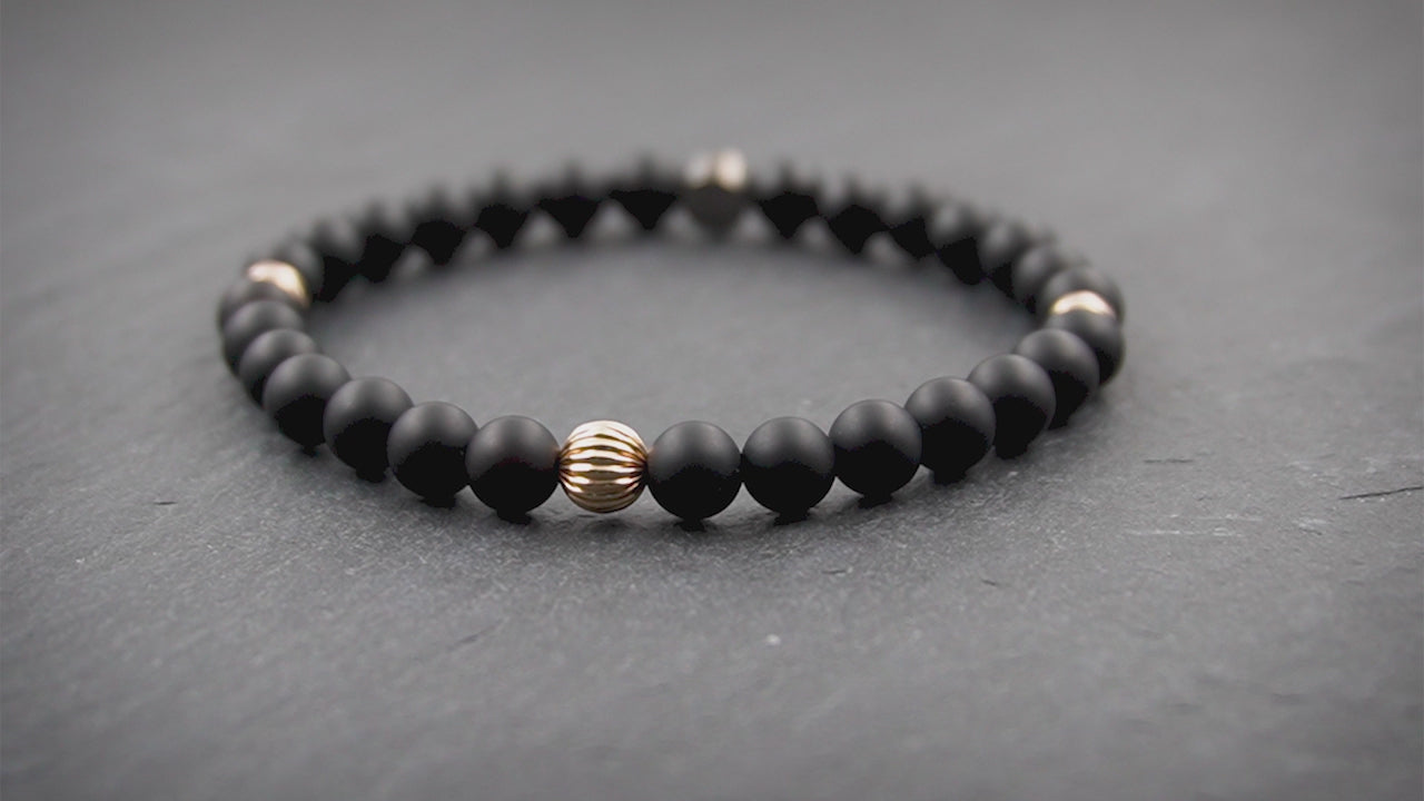 Damen Perlenarmband aus Onyx & 9 Karat Gold in 6mm