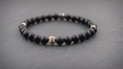 Damen Perlenarmband aus Onyx & 9 Karat Gold in 6mm