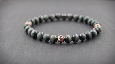 Damen Perlenarmband aus Falkenauge & 18 Karat rosérvergoldetem 925 Silber in 6mm