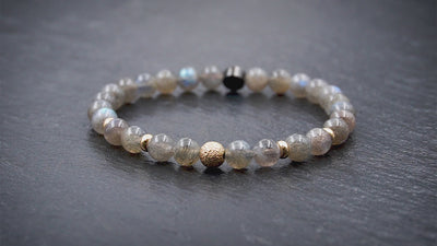 Damen Perlenarmband aus Labradorit & 9 Karat Gold in 6mm